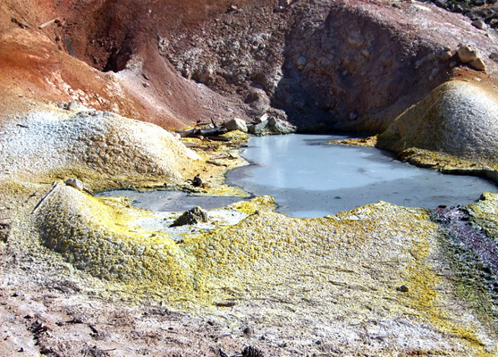 Cloudy, sulfur-lined pool