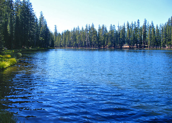The shallow, blue waters of Lukens Lake