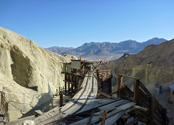 Rail lines at Corkscrew Mine, linking the ore bin with the adits