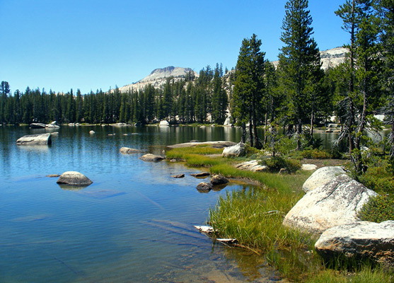 Granite boulders at the edge of Polly Dome Lake