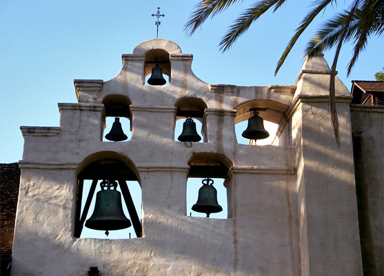 Six-bell wall (campanario) of Mission San Gabriel  Arcángel