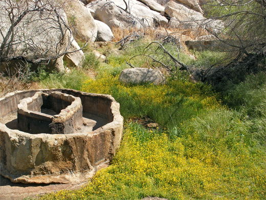 Concrete tank in the canyon below Barker Dam