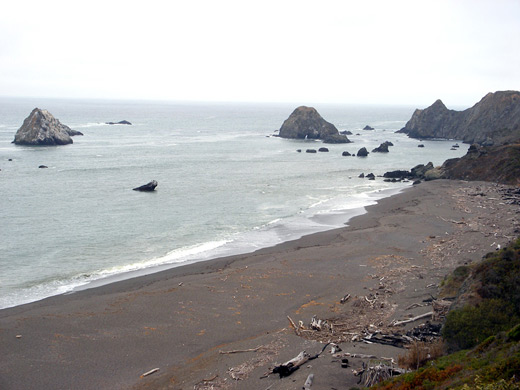 Grey sand beach northwest of Jenner