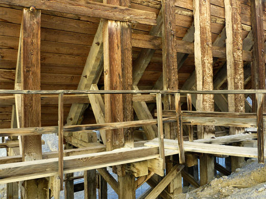 Aged timbers - part of the ore bin at Corkscrew Mine