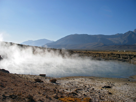 Steam rising from a hot spring in Long Valley