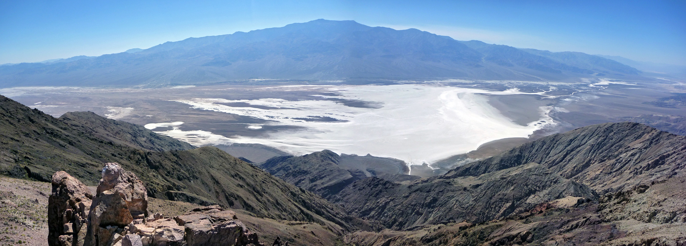 Badwater salt flats and the Panamint Mountains