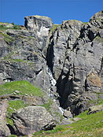 Cliffs and a waterfall