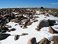 Snow and boulders