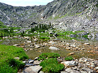 Pond beneath cliffs