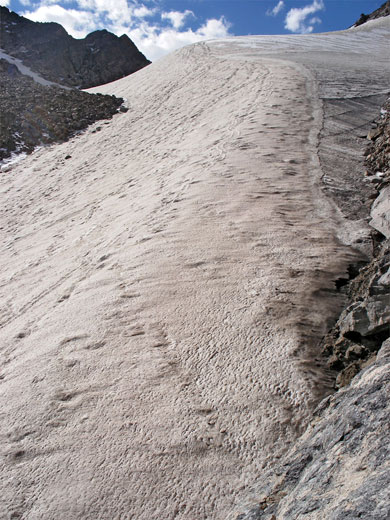 Snow and rocks at the side of Andrews Glacier