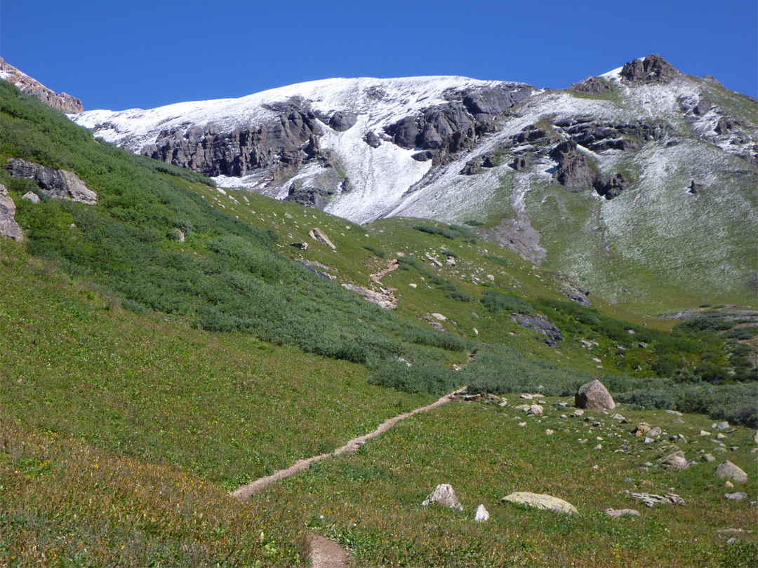 Path over grassy slopes