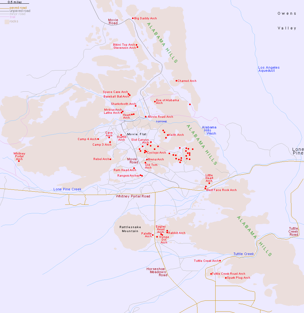 Map of the Alabama Hills