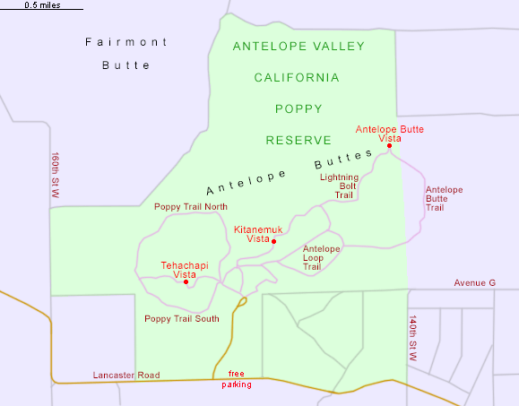 Map of Antelope Valley California Poppy Reserve