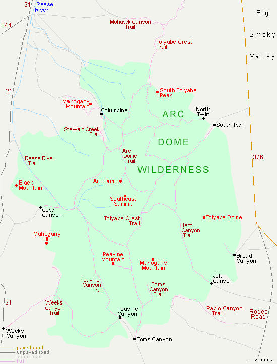 Map of the Arc Dome Wilderness