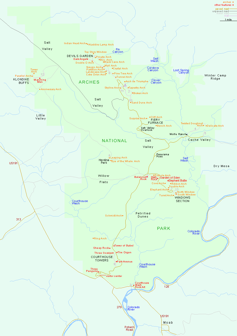 Map of Arches National Park, Moab, Utah