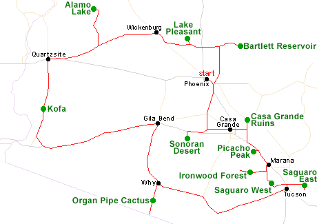 Map of the Arizona Deserts tour
