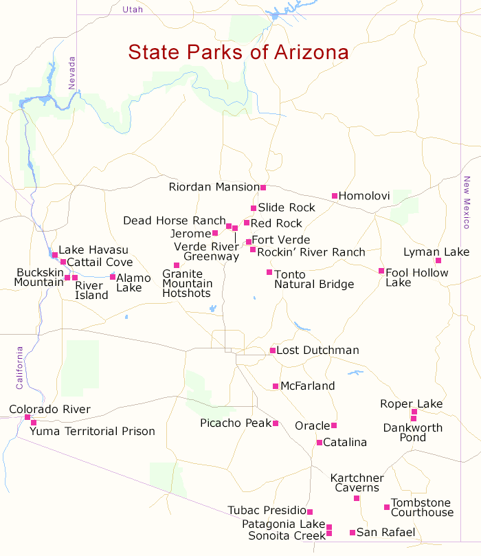 Map of state parks in Arizona