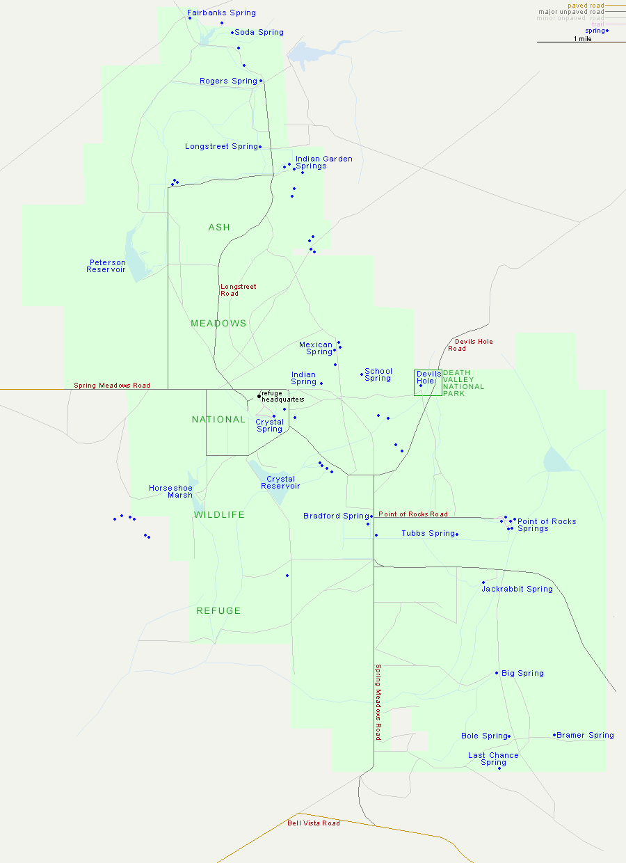Map of Ash Meadows National Wildlife Refuge, Nevada