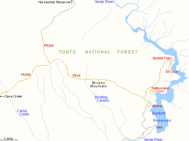 Map of Bartlett Reservoir