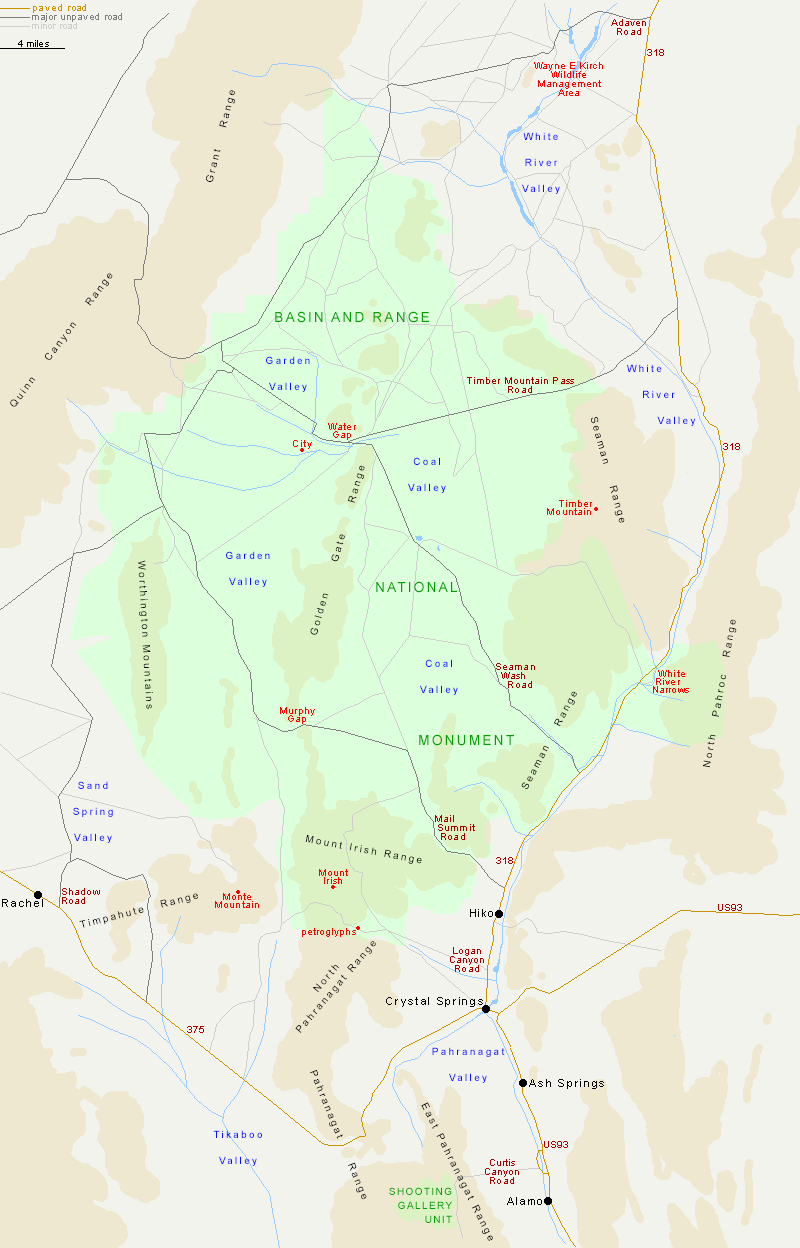 Map of Basin and Range National Monument, Nevada