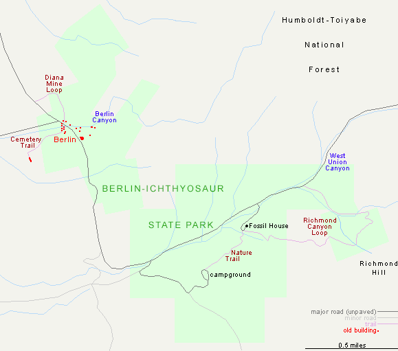 Map of Berlin-Ichthyosaur State Historic Park