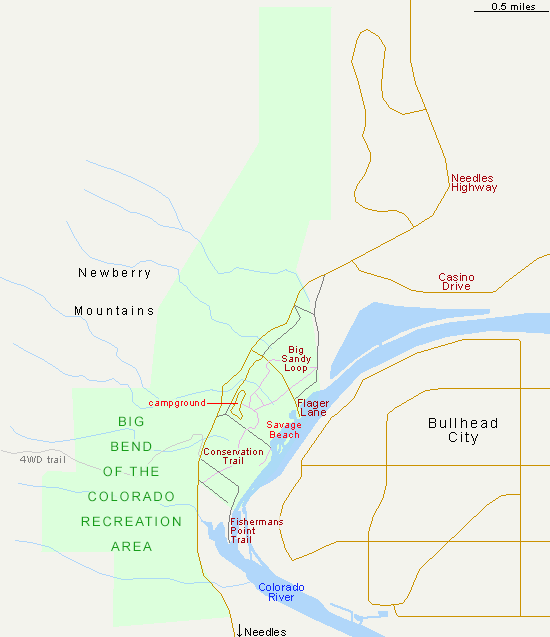 Map of Big Bend of the Colorado State Recreation Area