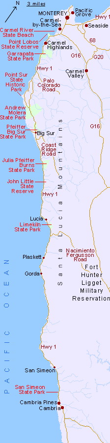 Map of the Big Sur coast, from Monterery to Cambria