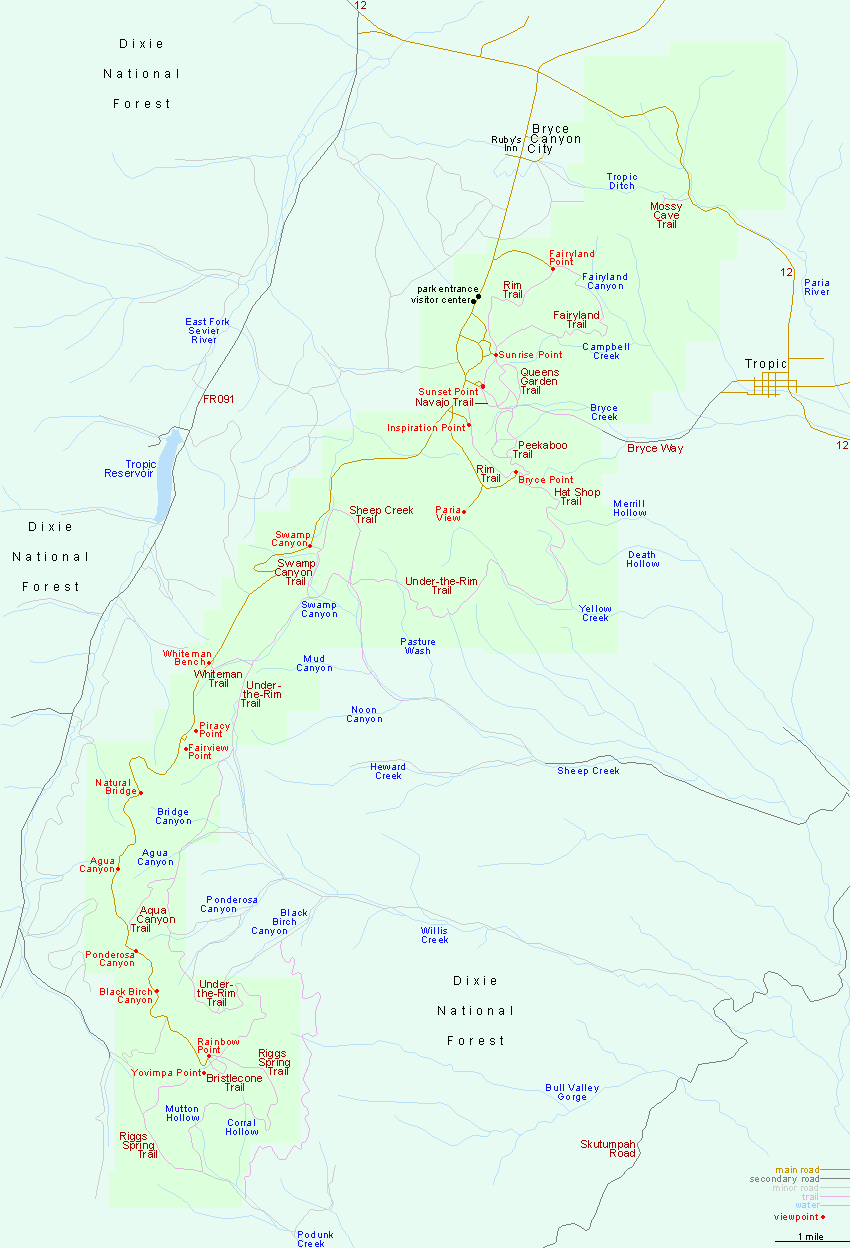 Map of Bryce Canyon National Park