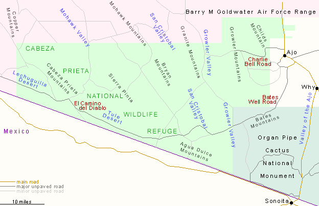 Map of Cabeza Prieta National Wildlife Refuge