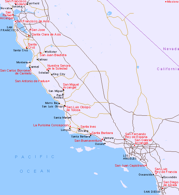 Map Of The Missions Of Southern California