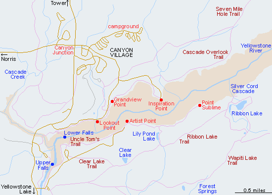 Map of the Canyon area, Yellowstone National Park