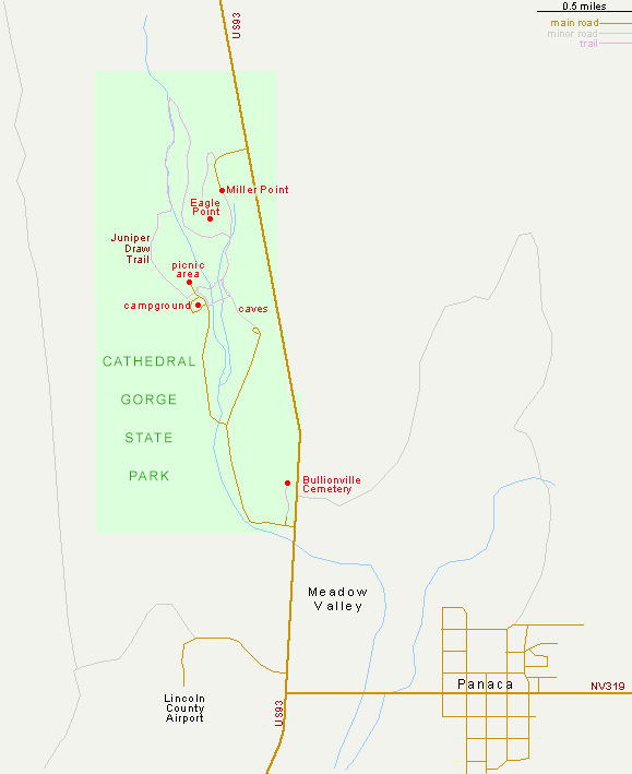 Map of Cathedral Gorge State Park