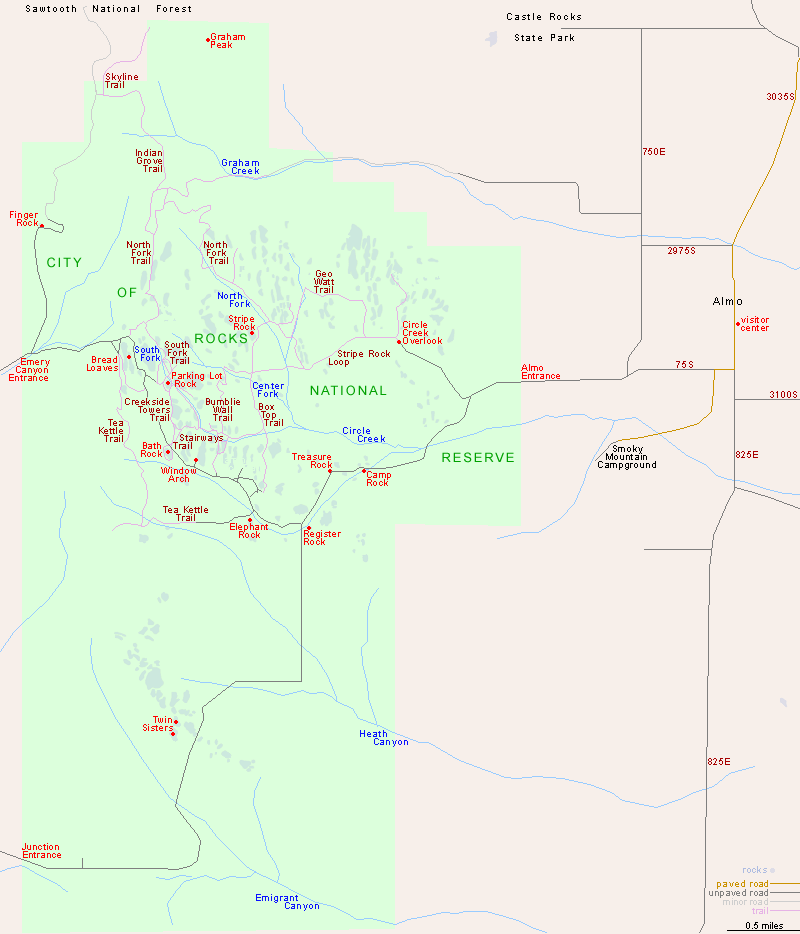 Map of City of Rocks National Reserve