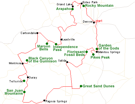 Map of the Colorado Rockies tour