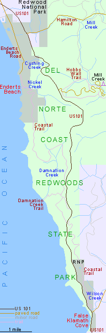 Map of Del Norte Coast Redwoods State Park