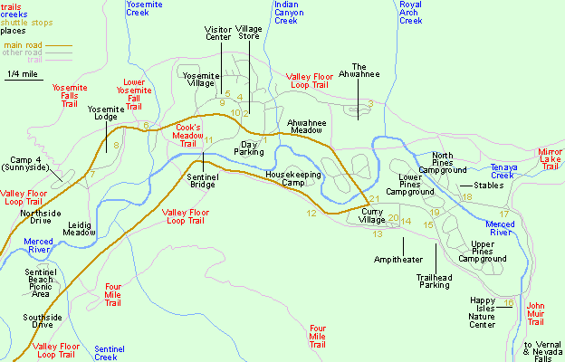 Yosemite National Park Trail Map Map Of The East End Of Yosemite Valley, Yosemite National Park, California Yosemite National Park Trail Map Map Of The East End Of Yosemite Valley, Yosemite National Park, California