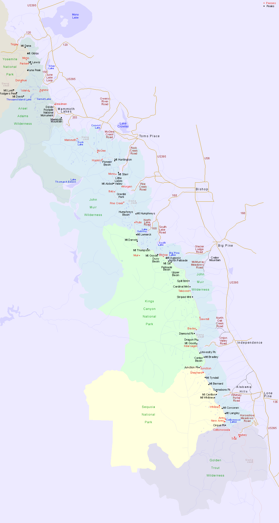 Map of the Eastern Sierra Nevada