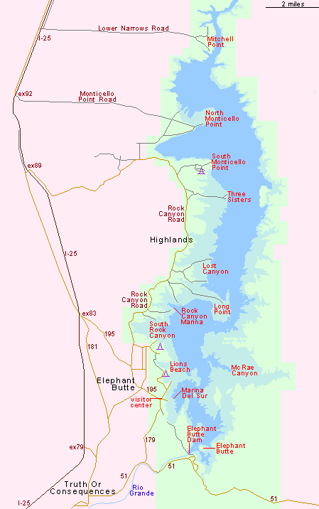Map of Elephant Butte Lake State Park