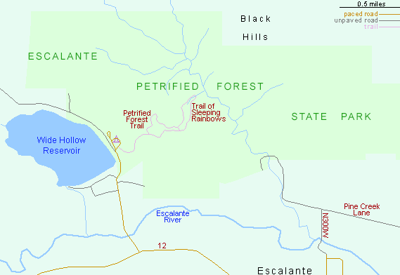 Map of Escalante Petrified Forest State Park