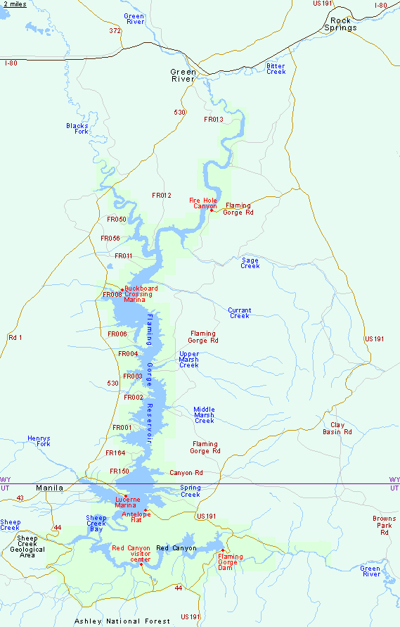 Map Of Flaming Gorge National Recreation Area Utah Wyoming