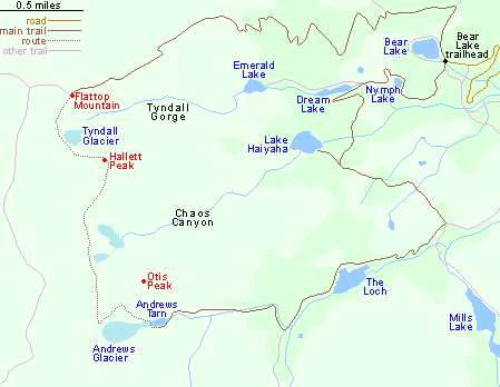 Map of the Flattop Mountain and Andrews Glacier Trails
