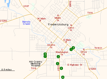 Map of Hotels in Fredericksburg
