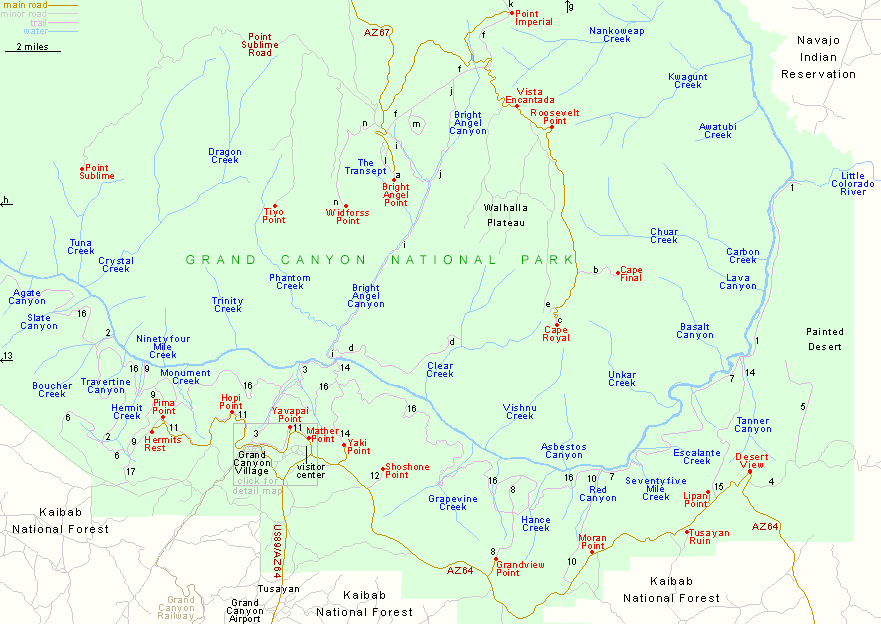 Map of North Rim and South Rim, Grand Canyon National Park