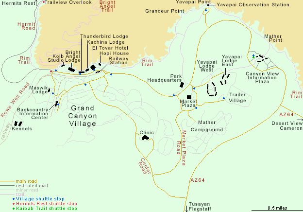 Map of Grand Canyon Village, Grand Canyon National Park