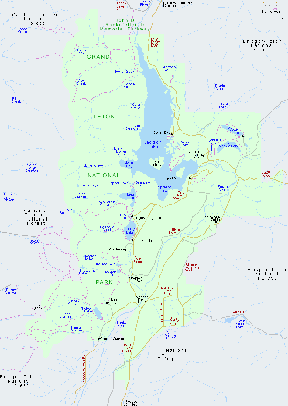 Map of trails in Grand Teton National Park