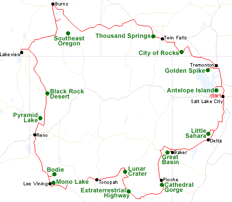 Map of the Great Basin Desert tour