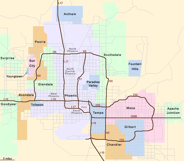 Map for Hotels in the Greater Phoenix Area, Arizona