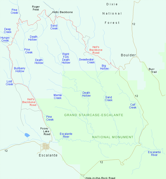 Map of Hell's Backbone Road