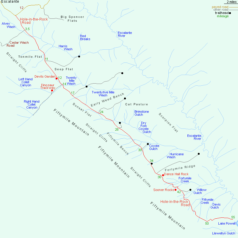 Map of Hole-in-the-Rock Road