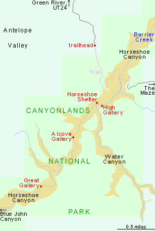 Map of Horseshoe Canyon, Canyonlands National Park
